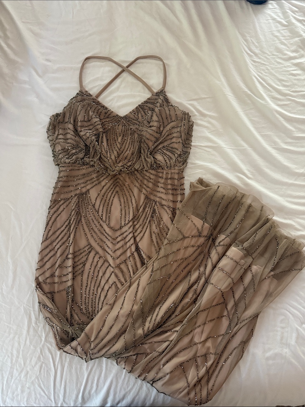 Adrianna Papell Blush Taupe Spaghetti-Strap Evening Dress